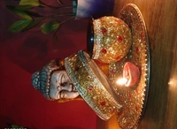 NEELMAYA Stainless Steel Decorative karwa chauth thali set pack of 1 - Free Size, Golden, Stainless Steel, Karwachuth, Set of 3